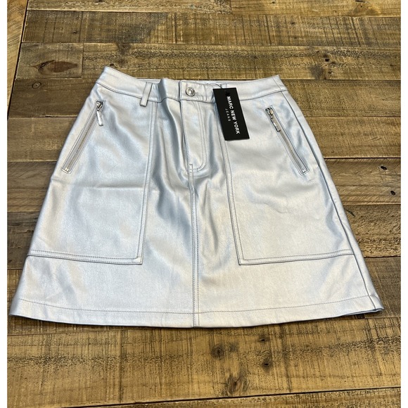 Marc New York Dresses & Skirts - Marc New York Womens Skirt Size 2 Silver Metallic Front Zipper Pockets Mini